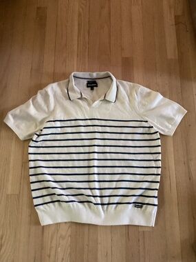 Men’s Threadbare Knit Sweater Short Sleeve stripes V neck XXL